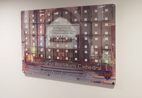 Staff Photo Board for Cathedral welcome board with custom background